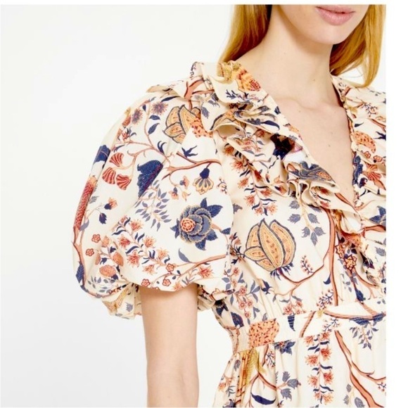 Ulla Johnson Neutral Maude floral cotton wrap mini dress 4 - Picture 3 of 13